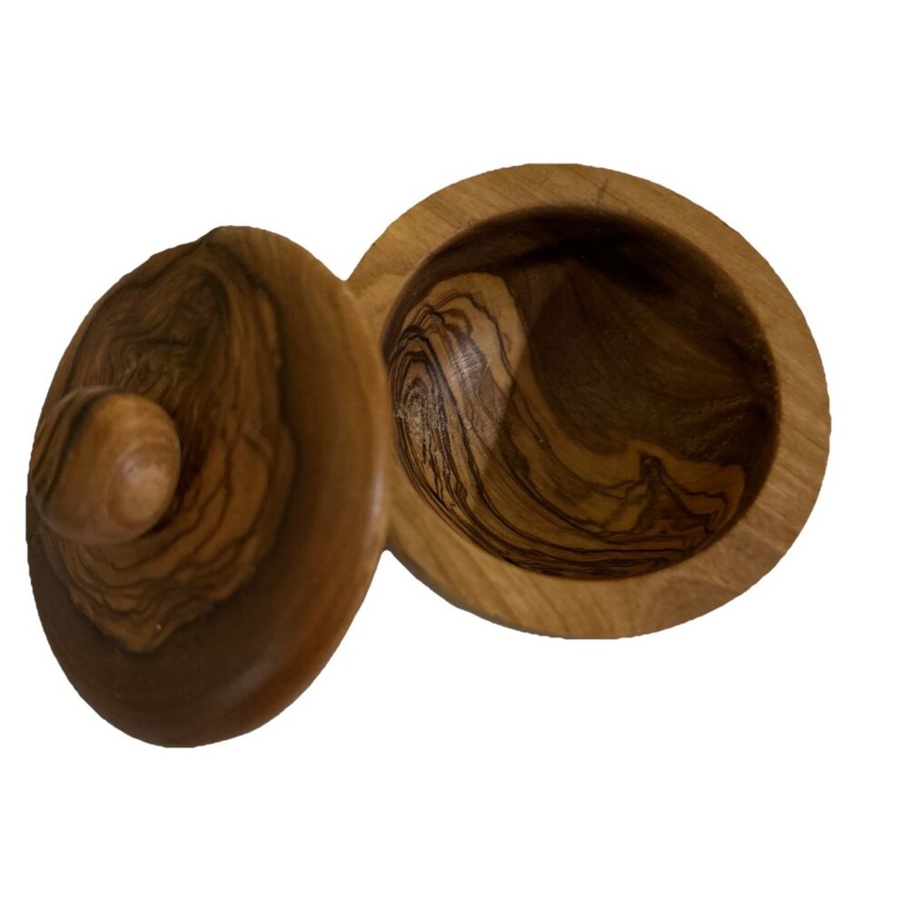 Olive Wood Salt Spice Jar Bowl Lid Covered Container Small ITALY Natural New - Picture 2 of 4